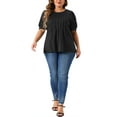 thumbnail image 2 of Agnes Orinda Plus Size Tops for Women Puff Short Sleeve Tops Crew Neck Pleated Shirts Tunic Blouses 4X Black, 2 of 6