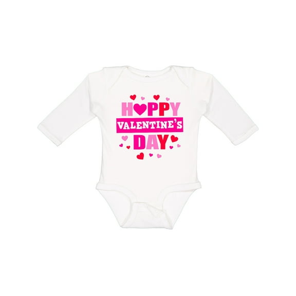 Inktastic Happy Valentine's Day with Hearts Boys or Girls Long Sleeve Baby Bodysuit