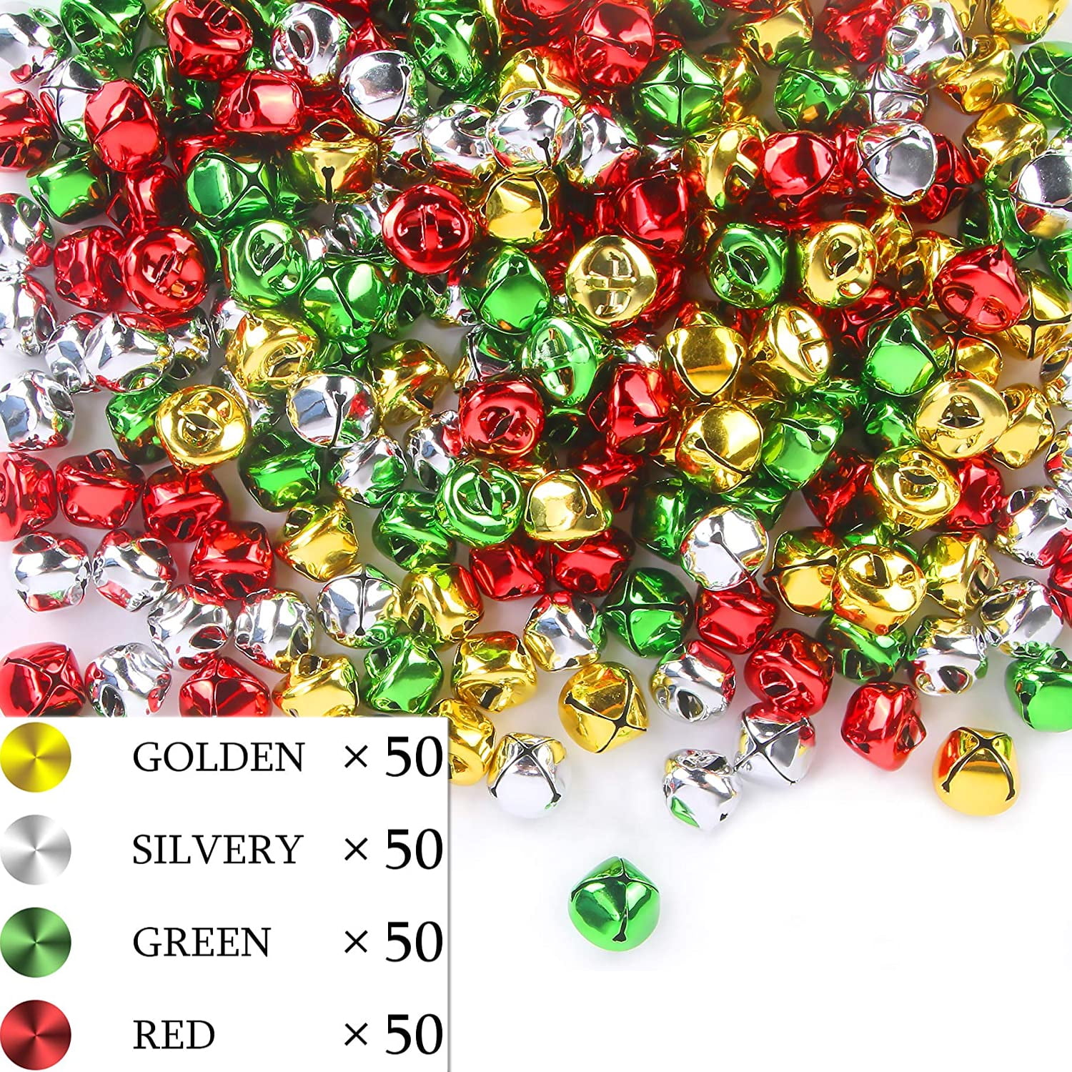 200 Pieces Jingle Bells 3/5Inch Craft Bell Bulk for Christmas Home and Pet Decorations Xmas