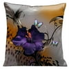 Lama Kasso 67 Butterflies and Purple Gladioli with Whimsical Black Accents on Grey and Animal Skin. 18 in. Square Satin Pillow