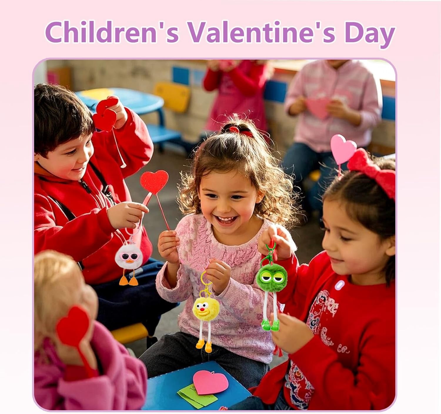 24 PCs Kids Keychains - Keychain Valentines Day Gifts for Kids Classroom Birthday Goodie Bags Stuffers Party Favors Pinata Toys Classroom Prizes Elementary Child Bulk Items Treasure Box Prizes