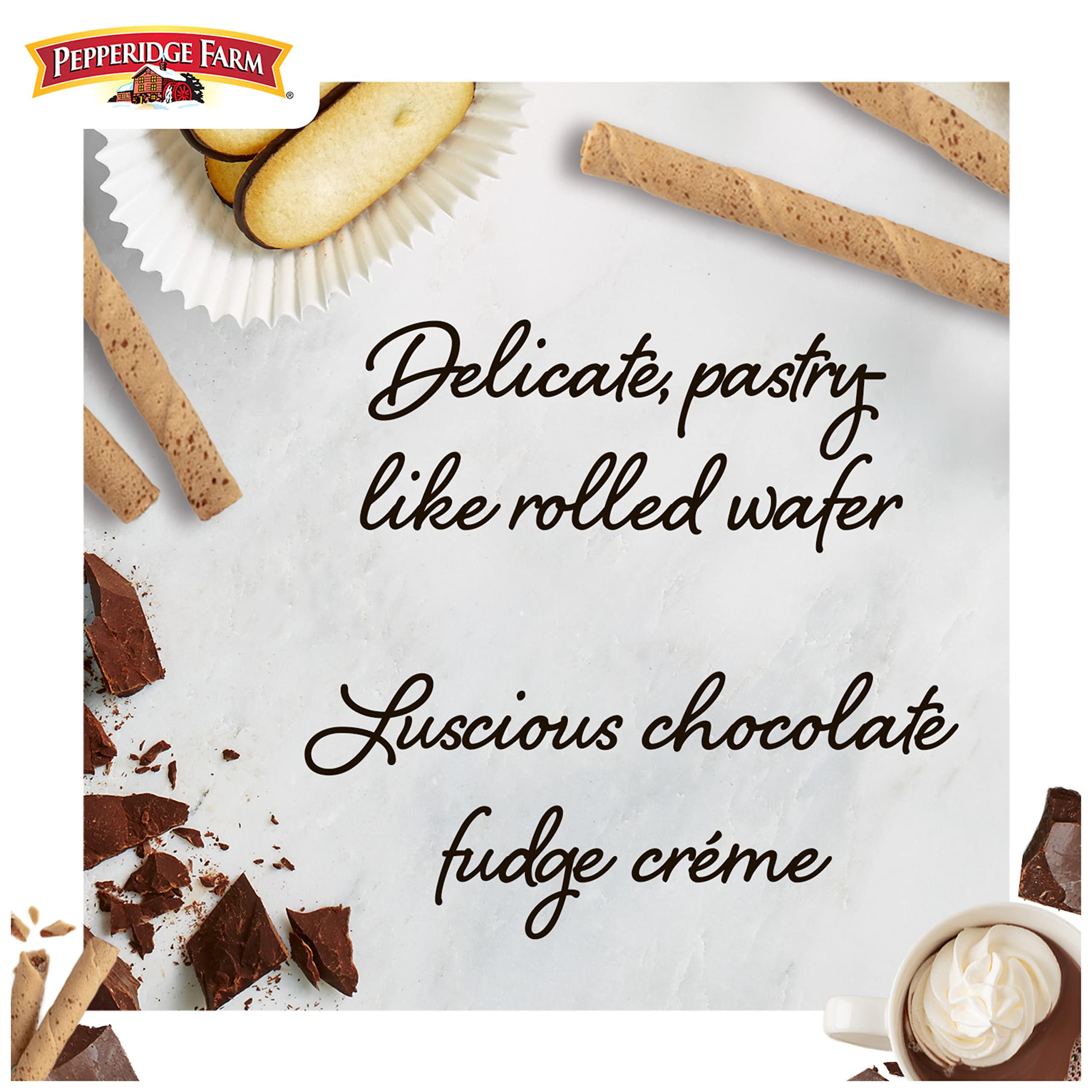 2X - Pepperidge Farm Pirouette Cookies, Chocolate Fudge Créme Filled Wafers, 13.5 Oz Tin