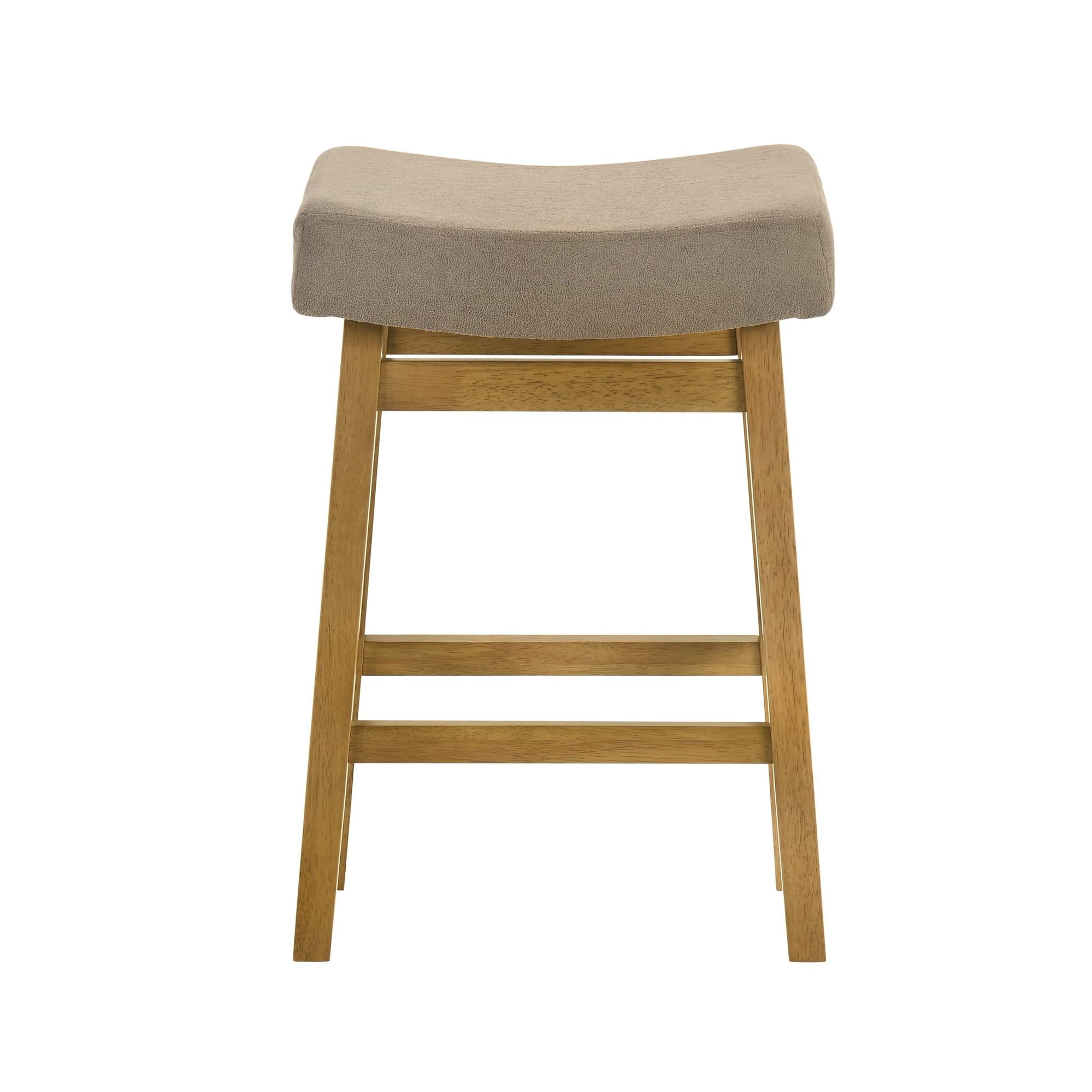 Lenon Modern Farmhouse Wood Counter Height Kitchen Bar Stool in Amber Glow Finish with Taupe Fabric Upholstered Seat - Set of 4