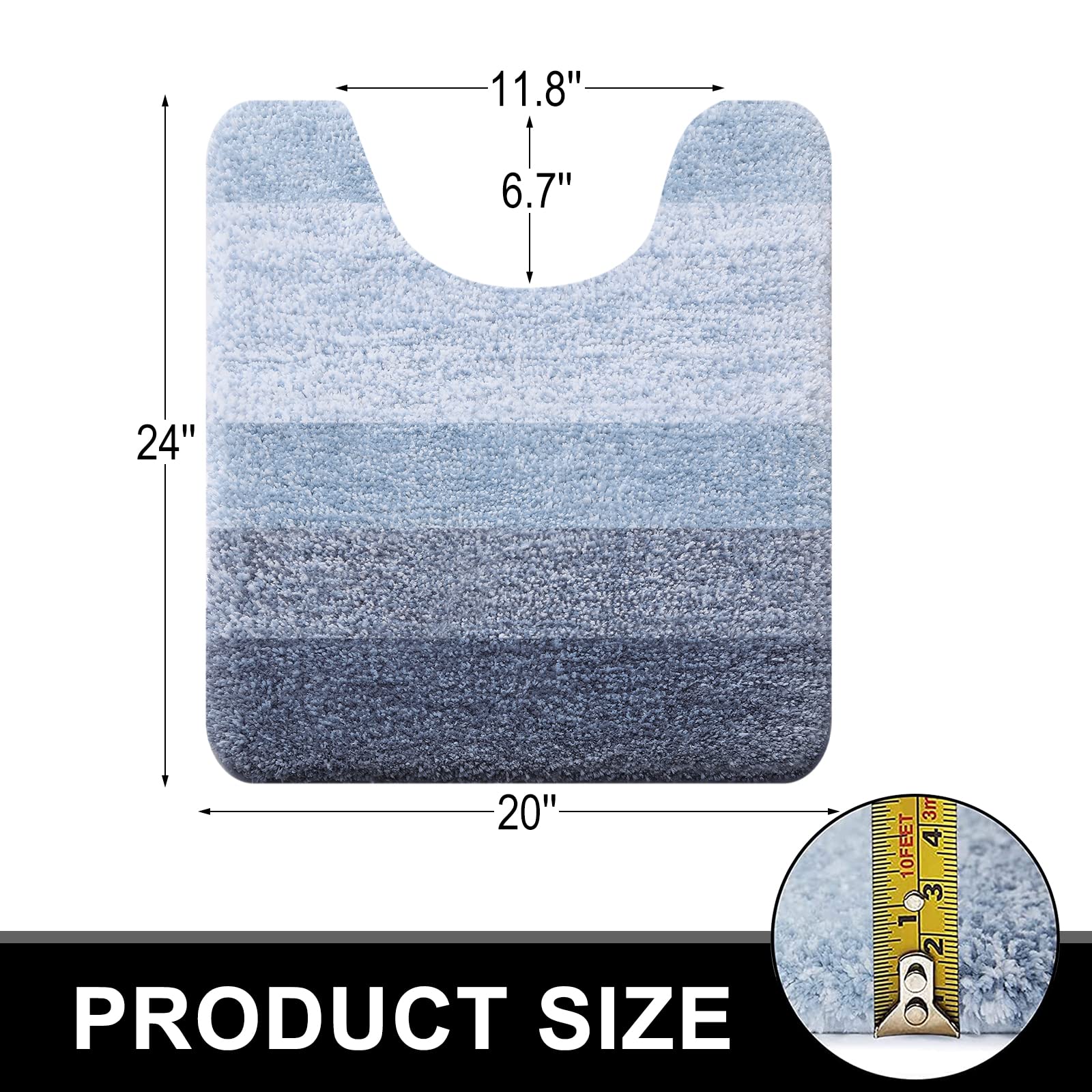 Buganda Luxury U-Shaped Bathroom Rugs, Super Soft and Absorbent Microfiber Toilet Bath Mats, Non-Slip Contour Bathroom Carpets with Rubber Backing, 20X24, Blue - image 2 of 7