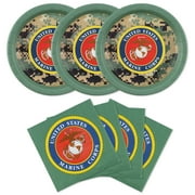 U.S. Marines Party CORNET for 32 Guests! Includes 32 ea. 10” Plates and Luncheon Napkins with Licensed Marines Camo & Coat of Arms. Retirement, Birthday or Official Events. by Havercamp