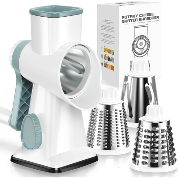 KEOUKE Rotary Cheese Grater Hand Crank Cheese Shredder Vegetable Mandoline Slicer For Kitchen 3 Changeable Blades For Cheese Potato Zucchini Nuts Chocolate