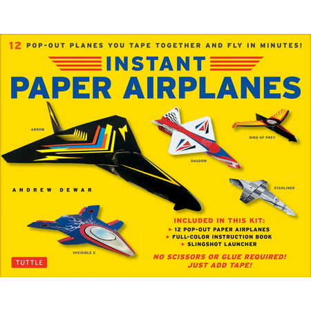 Instant Paper Airplanes Kit: 12 Pop-Out Airplanes You Tape Together and Fly in Minutes! [12 Precut Pop-Out Airplanes; Slingshot Launcher, Tape & Full-Color Book]