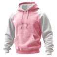 thumbnail image 2 of Men Winter Raglan Color Block Hoodie Long Sleeve Pullover Contrast Sleeve Solid Street Sweatshirts with Pocket (Pink,XL), 2 of 9