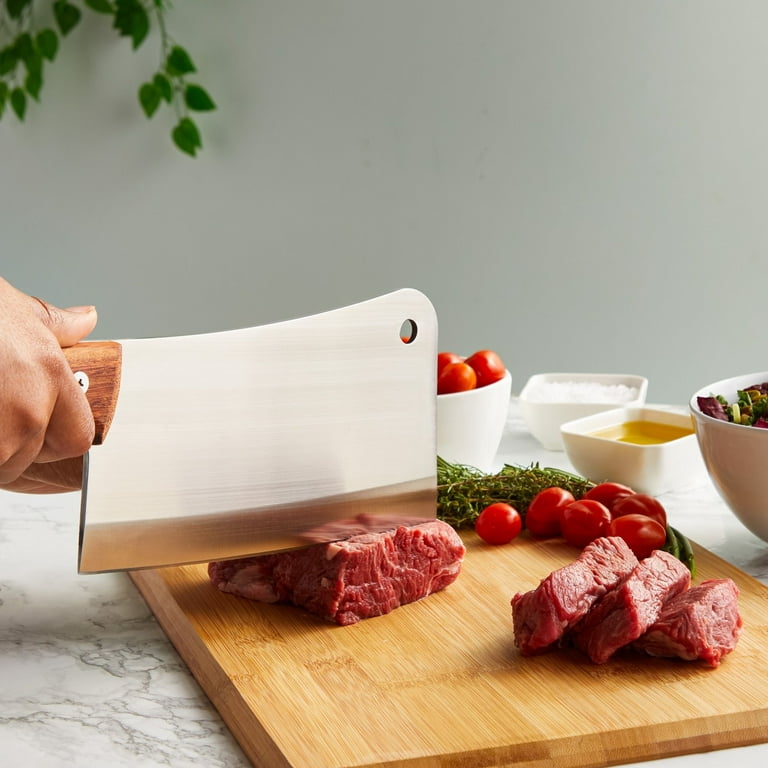 Stainless Steel Meat Cleaver Knife with Wooden Handle, Heavy Duty Bone  Chopper for Butcher, Slicing Vegetables (8 In)