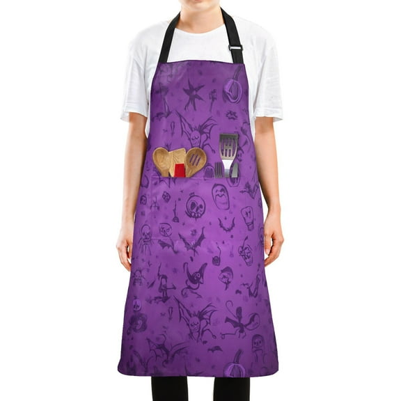 WOBOGO Purple Halloween Background Long Apron Waterdrop Resistant with 2 Pockets Cooking Kitchen Chef Apron for Women Men