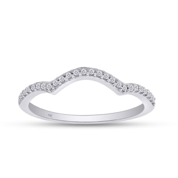 1/8 CT Round Cut Natural White Diamond Chevron Stackable Band Guard Ring For Women In 14K Solid White Gold (0.13 Cttw) - 6.5
