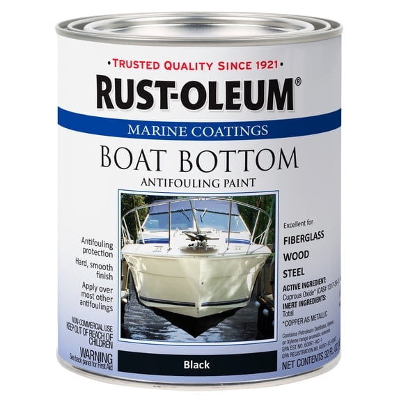 Flat Black, Rust-Oleum Marine Coatings Boat Bottom Antifouling Paint, Quart, 4 Pack