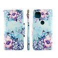 thumbnail image 3 of Case for Motorola One 5G Ace / Moto G 5G Pu Leather Wallet Cover Flap Closure Snap-on Book Style Cases Card Holders Wrist Strap 2 in 1 Folio Flower on Blue, 3 of 3