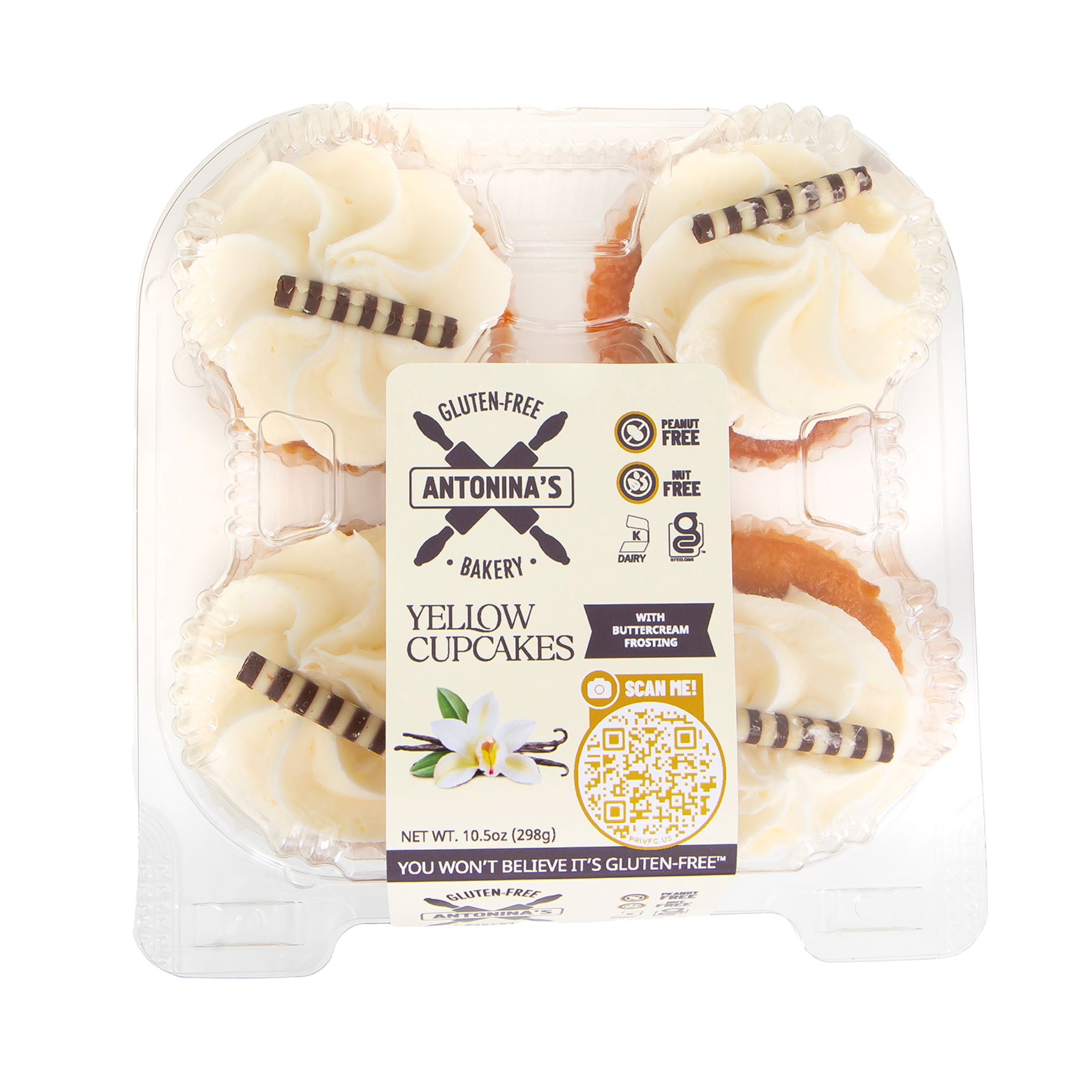 Antonina's Gluten-Free Bakery Yellow Cupcakes with Vanilla Buttercream Frosting, 4 Count, 10.5oz