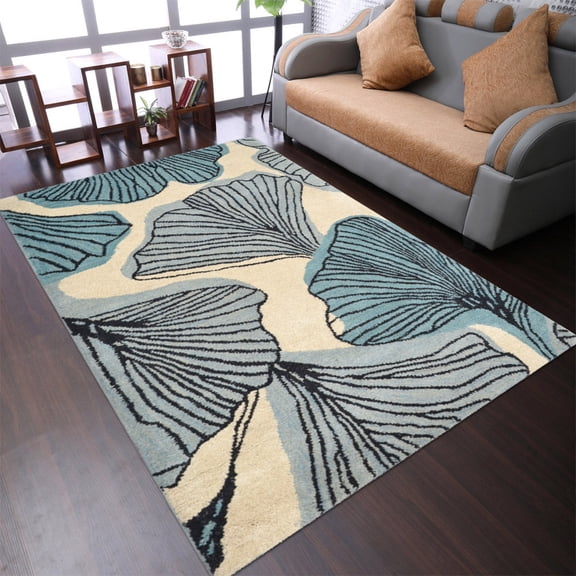 Rugsotic Carpets Hand Tufted Wool Eco-Friendly 3'x5' Area Rugs Rectangle Cream Blue Floral Modern High Pile Thick Handmade Anti Skid Indoor Rug for Living Room, Bedroom K00662
