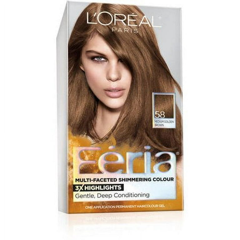 L\'Oreal Paris Feria Multi-Faceted Shimmering Permanent Hair Color, 58 Medium  Golden Brown, 1 kit