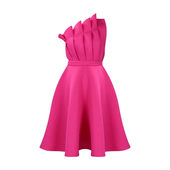 AURA Plus Size Women Off Shoulder High Waist Pleated A Line Midi Banquet Party Dress