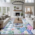 thumbnail image 3 of Large Area Rugs for Living Room Bedroom, Watercolor Flowers 8'x10' Rug Washable Carpet Runner Indoor Outdoor, Spring Floral Butterflies Blue Plaid Non Slip Floor Mats Rug for Kitchen, Patio, 3 of 8