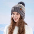 thumbnail image 2 of XIAOCHA Women’S Pom‑Pom Beanie，Knit‑Rib Fall‑Winter Outdoor Toque,Grey, 2 of 4