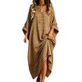thumbnail image 5 of Guieoi Womens Dresses Plus Size Checkered Casual Loose-Fit V-Neck Maxi Beach Dress Yellow M, 5 of 9