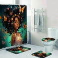 thumbnail image 2 of Black Girl Shower Curtain set with Bath Rugs Set,4 Sets Rustic African American Bathroom Sets Decor Waterproof Curtains Rug Mats Toilet Seat Cover Hooks Butterfly Kids Girly Queen (Rustic), 2 of 7