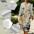 thumbnail image 5 of COEQINE Boho Chic Dress for Women 3/4 Sleeve Wrap V-Neck Flowy Midi Tunic Sundress, Loose Casual Beach Church Dress, Wrinkle Resistant, Size L, Ink Yellow Peony Cat, 5 of 6