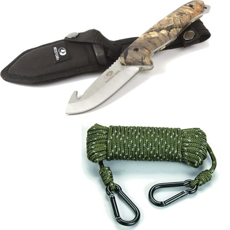 Ameristep Steel Treestand Mossy Oak Gut Hook with Hunters Specialties 30 Reflective Tree Stand Rope Value Bundle ()