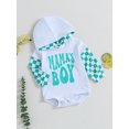 thumbnail image 4 of Baby Boys Autumn Casual Hooded Romper Infant Long Sleeve Letter Print Plaid Patchwork Romper,0-24M, 4 of 10