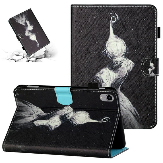 SaniMore Wallet Case for iPad 10th Generation 10.9" 2022, Auto Wake/Sleep PU Leather Case Shockproof TPU Shell Painted Magnetic Clasp Card Slot Pen Holder Anti-slip Strip Stand Drop-proof Case, Girl