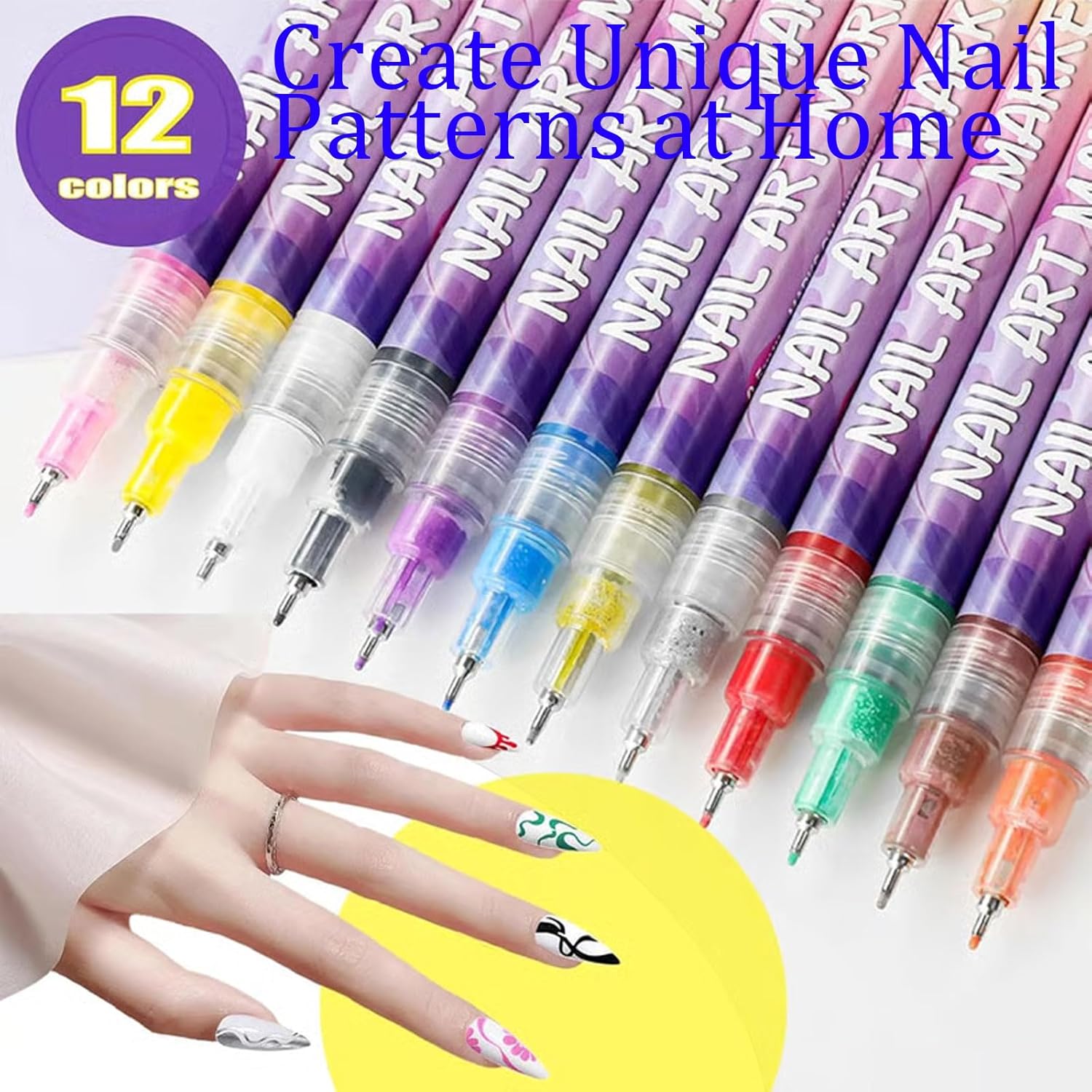 Waterproof Nail Art Pen Set with 12 Colors - Create Salon-Worthy 3D Nail Art at Home Using 0.5mm Fine Tip Markers, Quick-Drying Formula for Professional DIY Nail Designs (1pc), Easy to Use