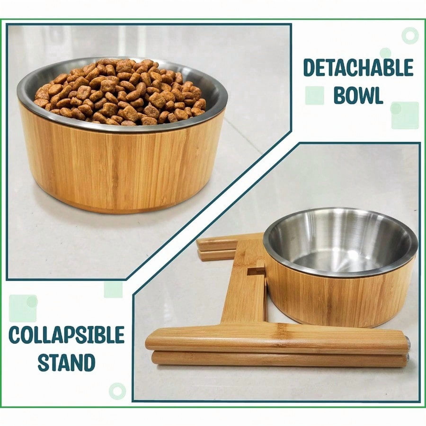 Elevated Dog Bowls For Large Breed 15Inch Tall 74oz Cap Deter Ants And Bugs Raised Single Feeder Suitable For Dry And Wet Pet Foods Bamboo With Stainless Steel Dish
