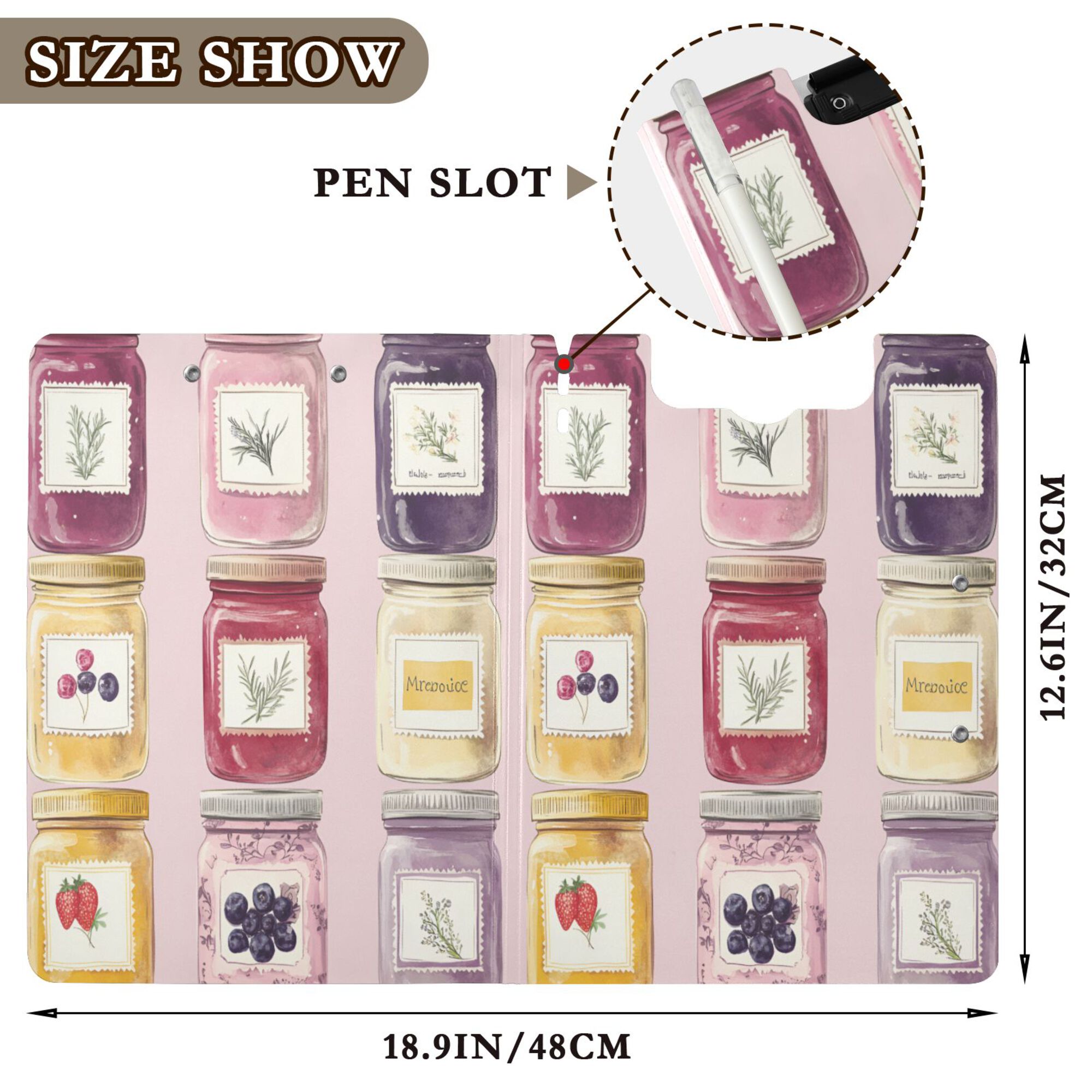 FORMRS A4 Clipboard Folder with Pen Holder Horizontal Foldable School Office Binder, Watercolor Jar