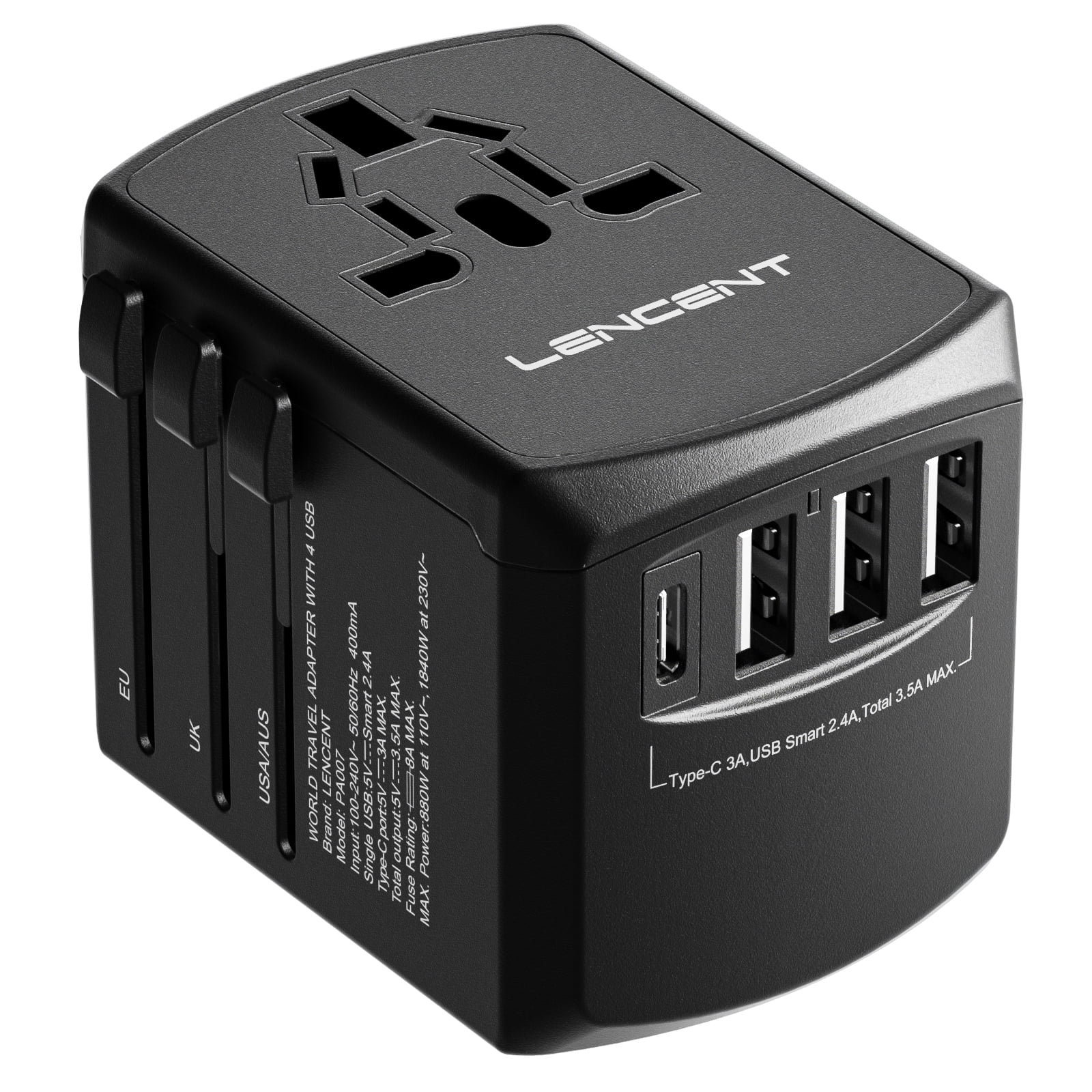 LENCENT Universal Travel Adapter, International Charger with 3 USB
