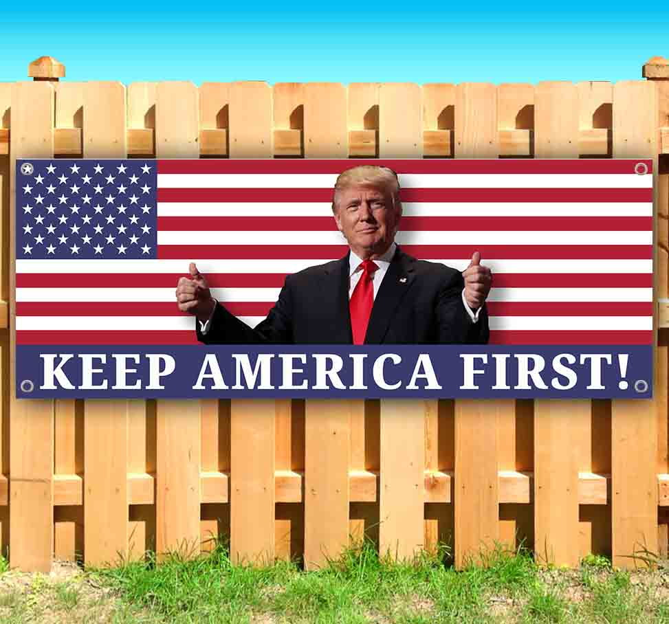Store Flag, New Many Sizes Available Keep America First Trump 13 oz Heavy Duty Vinyl Banner Sign with Metal Grommets Advertising Store Flag, New Many Sizes Available Keep America First Trump 13 oz Heavy Duty Vinyl Banner Sign with Metal Grommets Advertising