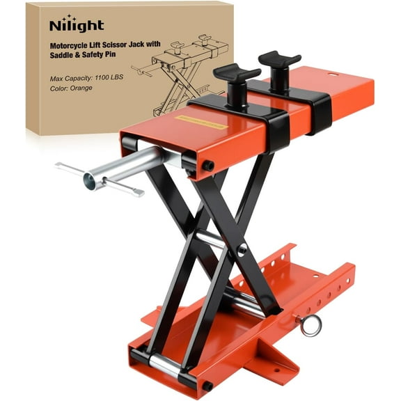 Nilight Motorcycle Lift 1100 LBS ATV Scissor Jacks with Saddle Safety Pin Crank Handle 3.7"-15.7" Hoist Stand Heavy Duty Steel Lifter Jack for Motorcycles Dirt Bike Garage Storage Repair Tool, Orange