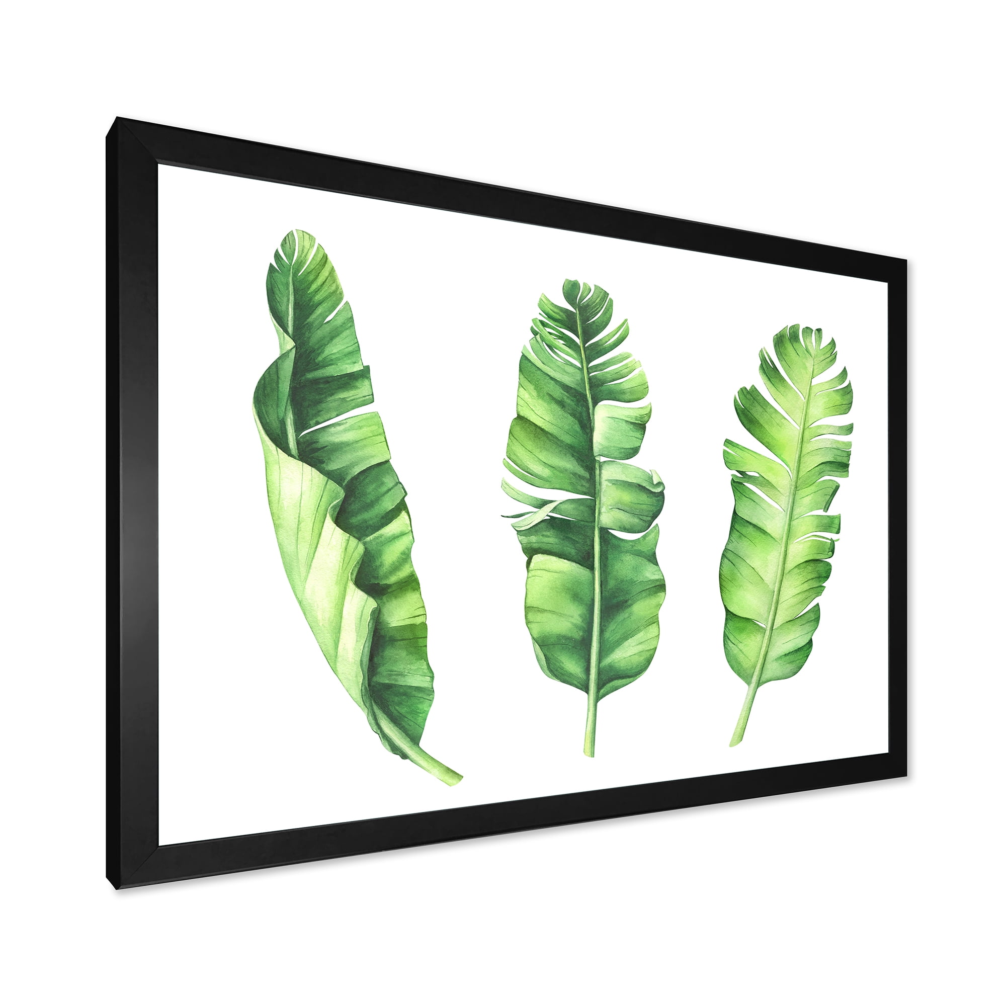 Designart 'Tropical Banana Leaves Set On White' Farmhouse Framed Art Print