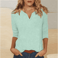 thumbnail image 2 of Womens Tops 3/4 Length Sleeve Summer V Neck Shirts Casual Tunic Tops Solid Color Basic Loose Fit Pullover, 2 of 5