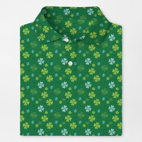 St Patricks Day Spring Clover Printed Polo Shirt for Men Short Sleeve Lucky