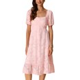 thumbnail image 1 of INSPIRAR CHIC Vestido Midi Babydoll de Verano para Mujeres con Cuello Cuadrado, Mangas Cortas Abullonadas, Cintura Alta y Corte Flowy en Color Rosa, 1 of 6