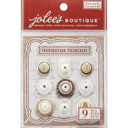 Jolee's French General Dimensional Stickers, 9-Pack, Layered Mother Of Pearl Buttons with Gems