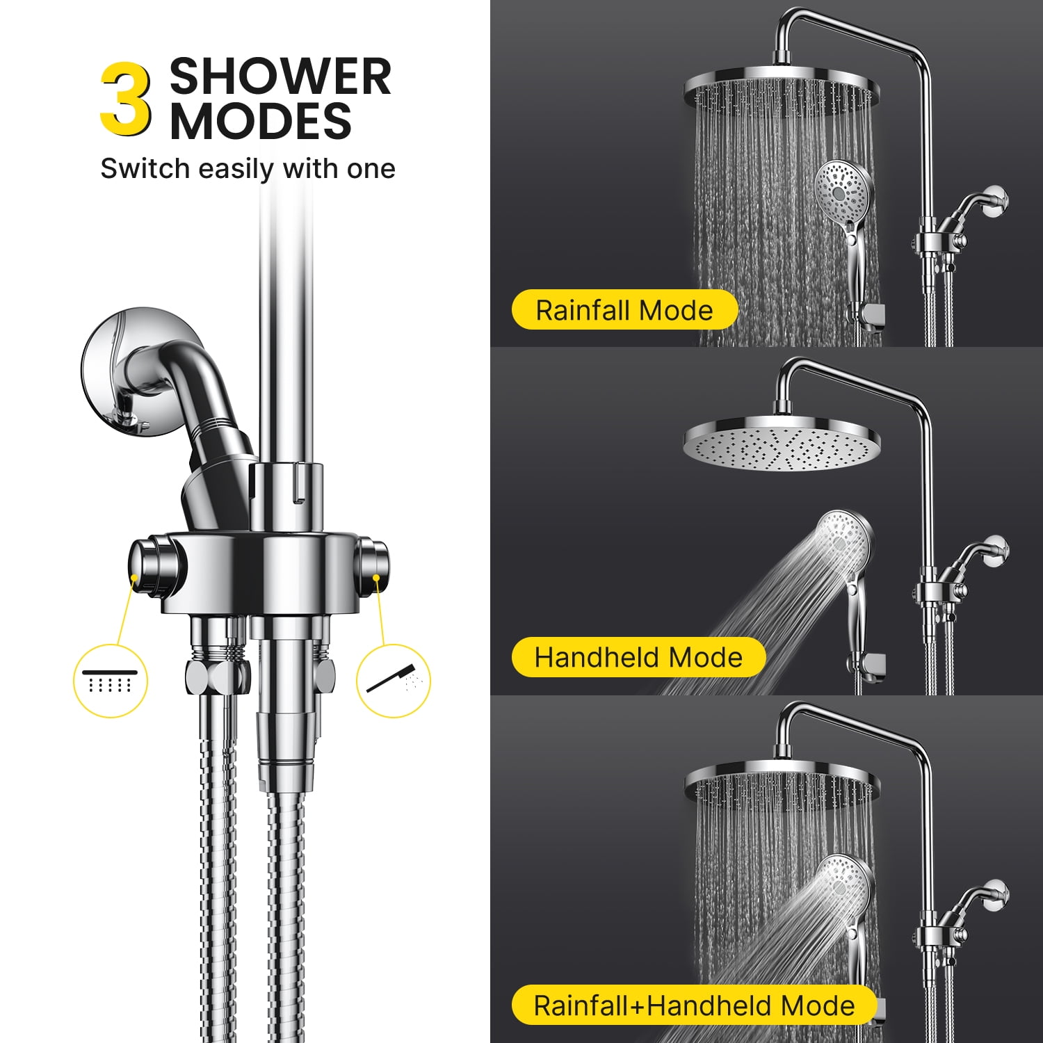 iDOO Luxury Dual Showerhead Combo, 10" Rainfall Shower Head & 5" Handheld Shower Head