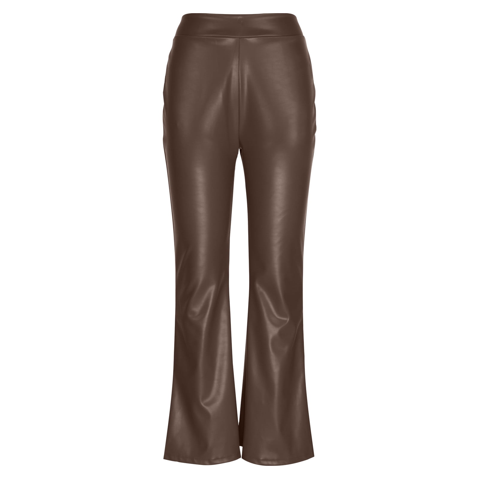 Miluxas Women Faux Leather Pants PU High Waist Straight Leg Pants with Pockets Leather Leggings Bell Bottom Flare Pants Brown 4(S)