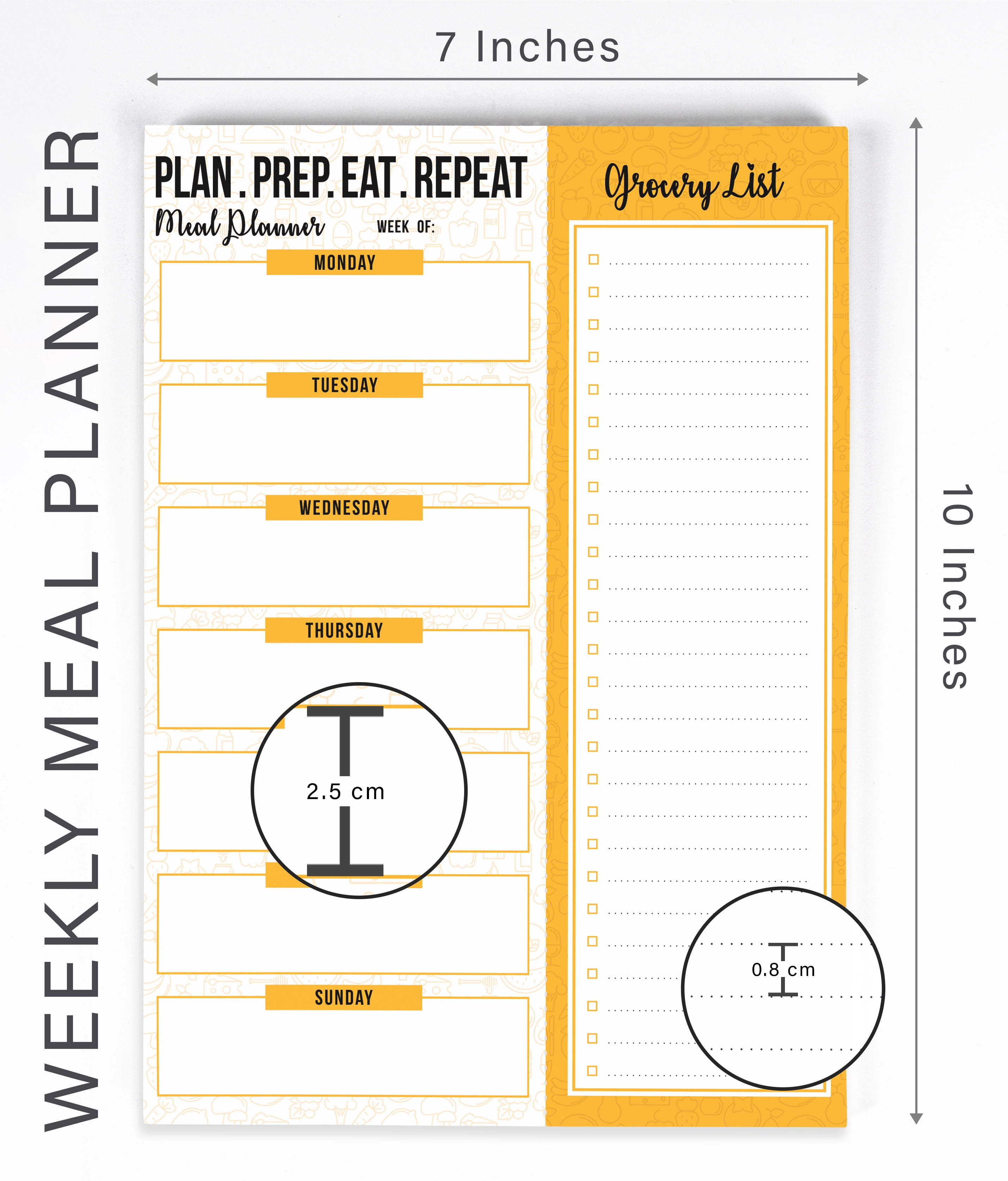 Inkdotpot Weekly Meal Planner Notepad 7"x10 , "Plan. Prep. Eat. Repeat" Magnetic Meal Planning Pad with Tear Off Grocery Shopping List for Fridge- Kitchen & Home - 54 Sheets -8G