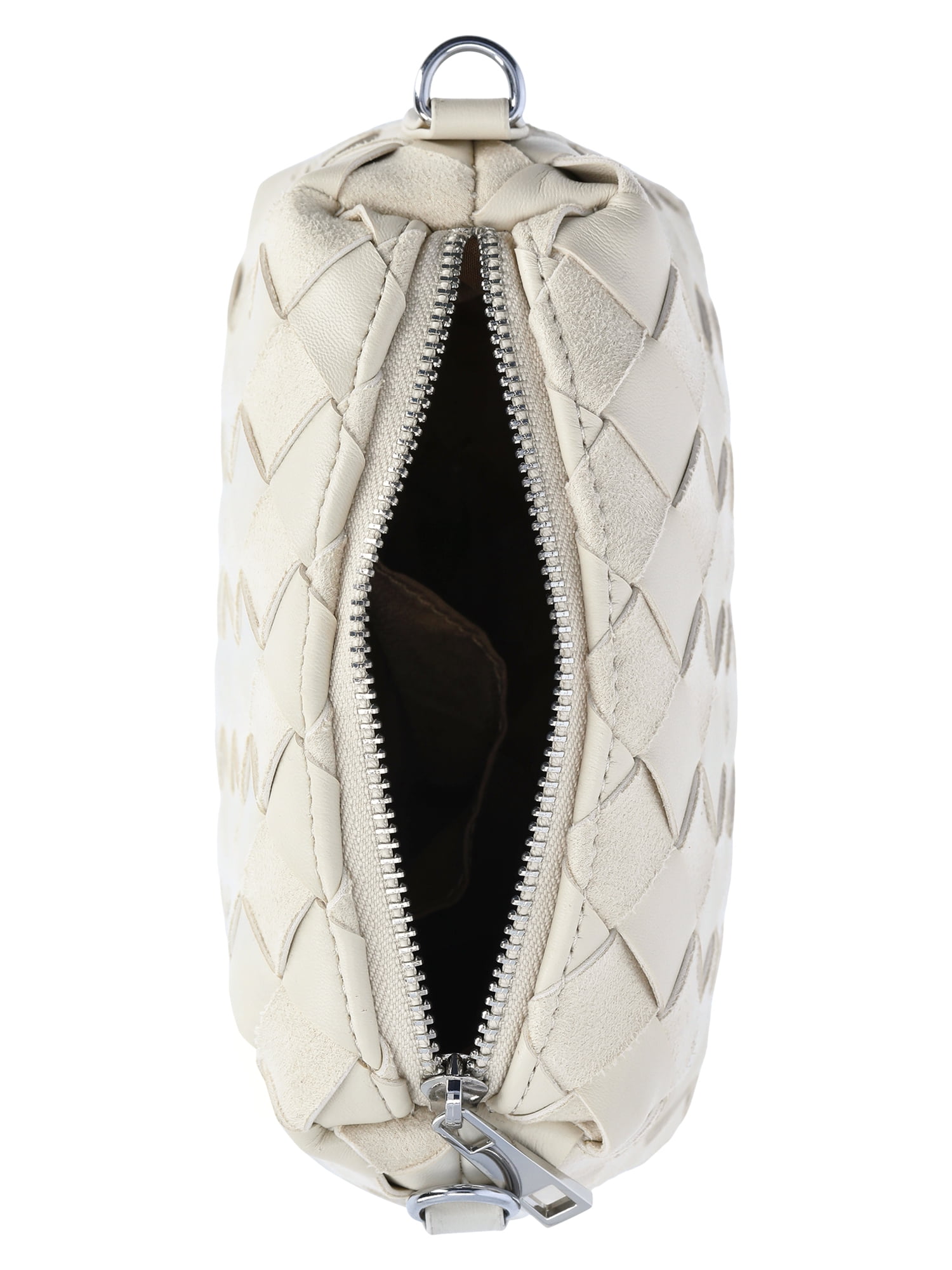 Time and Tru Women's Faux Leather and Suede Woven Camera Crossbody Bag, Beige