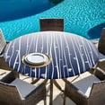thumbnail image 6 of Blue Floral Round Tablecloth, Fitted Table Cover with Elastic for 45"-54" Round Tables, Gradient Stripe Garden Plant Branch Texture Table Cloth Outdoor Indoor Dinning Party Waterproof Tablecloths, 6 of 7
