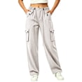 thumbnail image 2 of Thousandth Women Cargo Wide Leg Pants Casual Elastic Waist Drawstring High Waist Trousers Multi Pockets Loose Fit Streetwear Long Pants, 2 of 7