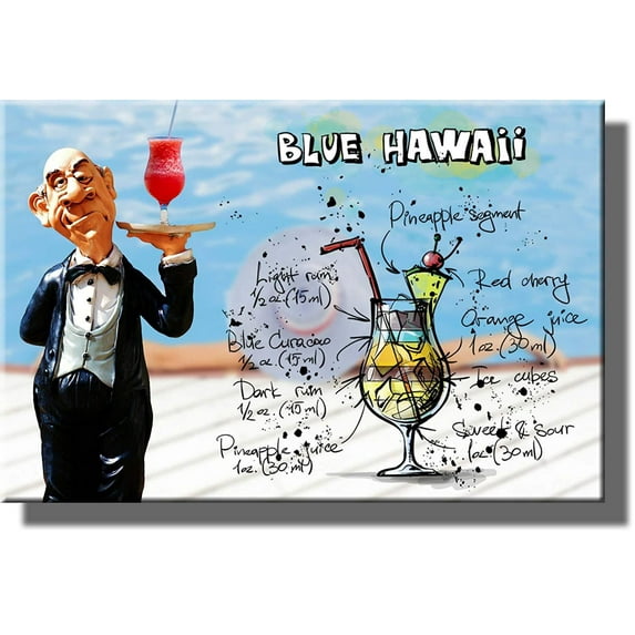Blue Hawaii Waiter Drink Picture on Stretched Canvas, Wall Art Decor, Ready to Hang!
