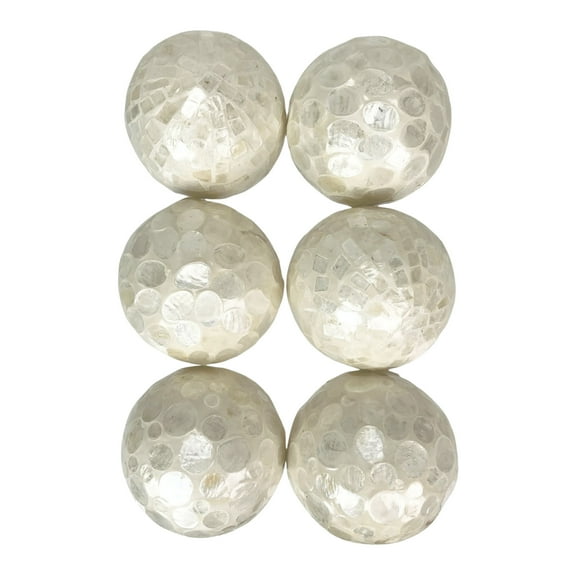 Things2Die4 Set of 6 Capiz Shell Deco Spheres 4" White Iridescent Decorative Balls