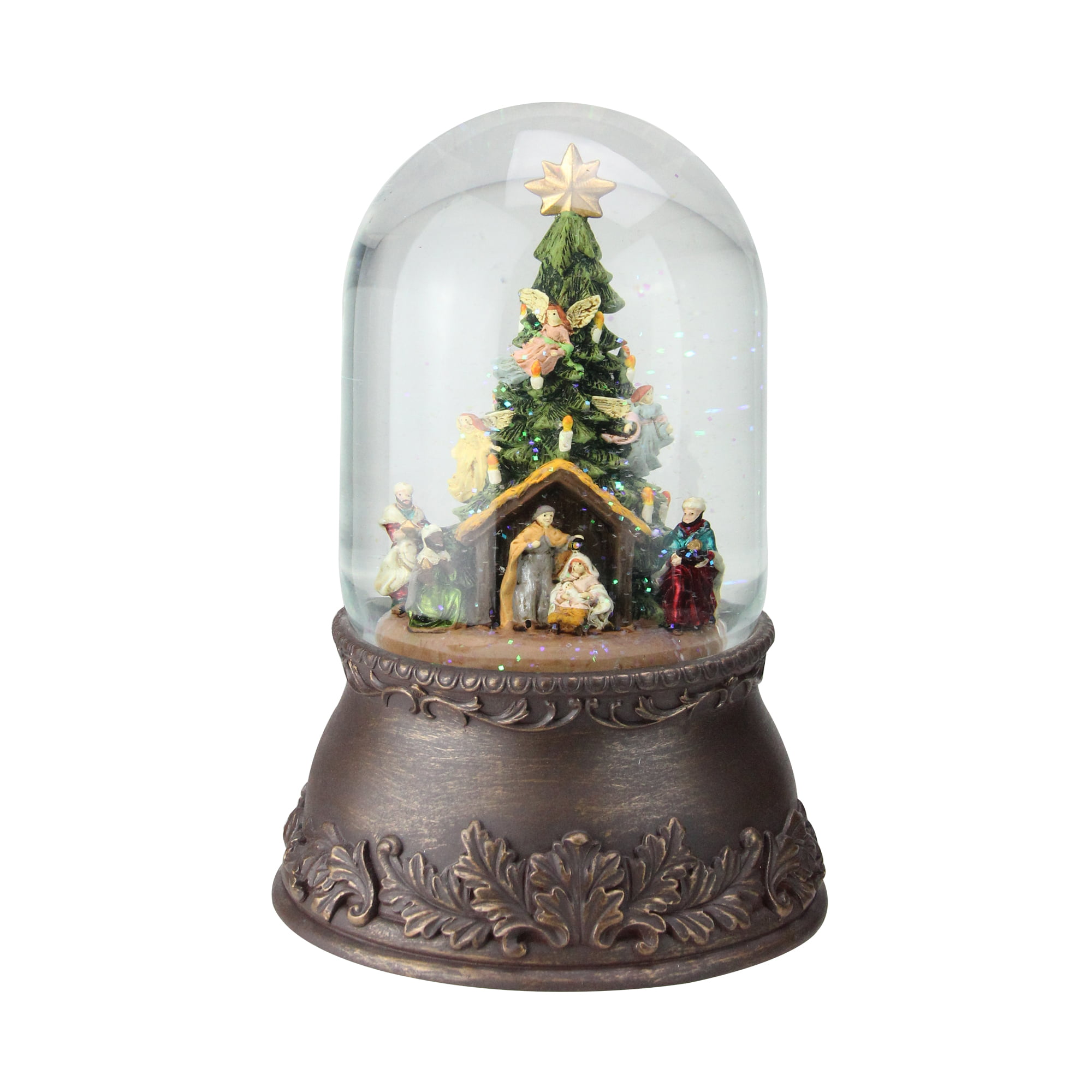 Midwest-CBK Lighted LED Dome Music Box Brown 8 x 8 Plywood Glass Christmas Snow Globe
