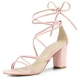 thumbnail image 1 of BLISSFUL STEP Women's Open Toe Strappy Lace Up Block Heel Sandals, 1 of 7